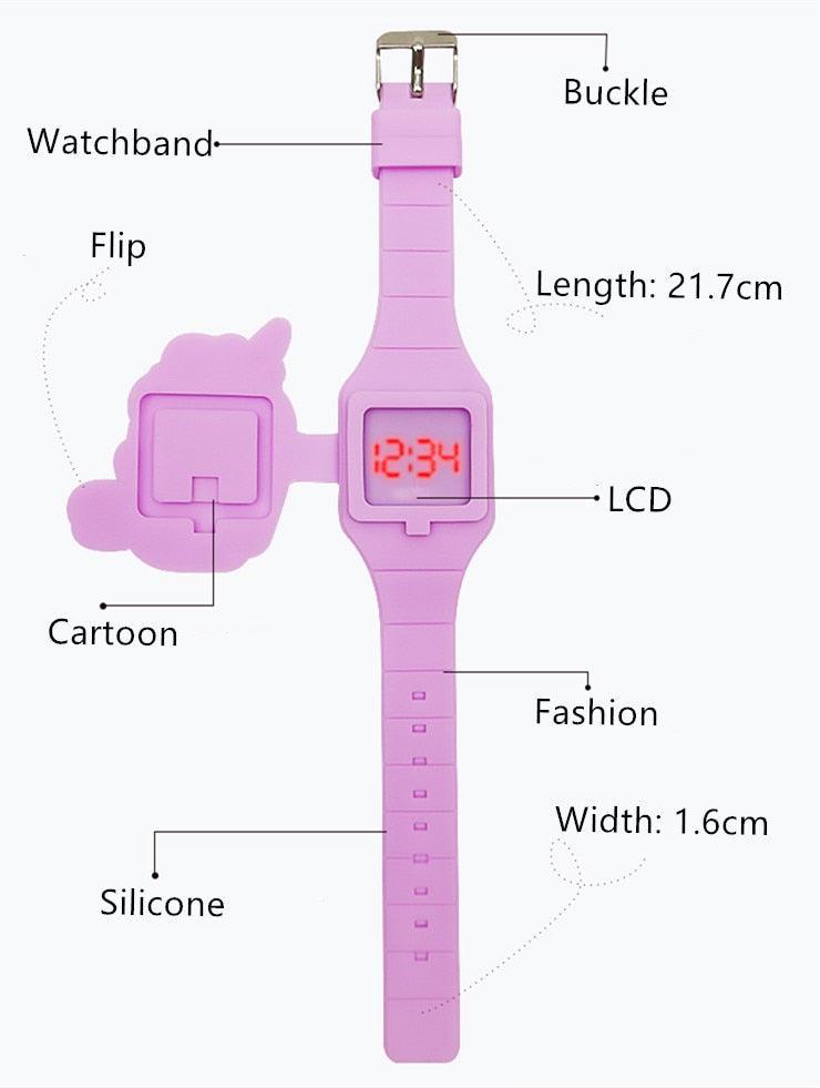 Unicorn LED Kids Watch – 3D Flip-Top, Silicone Band