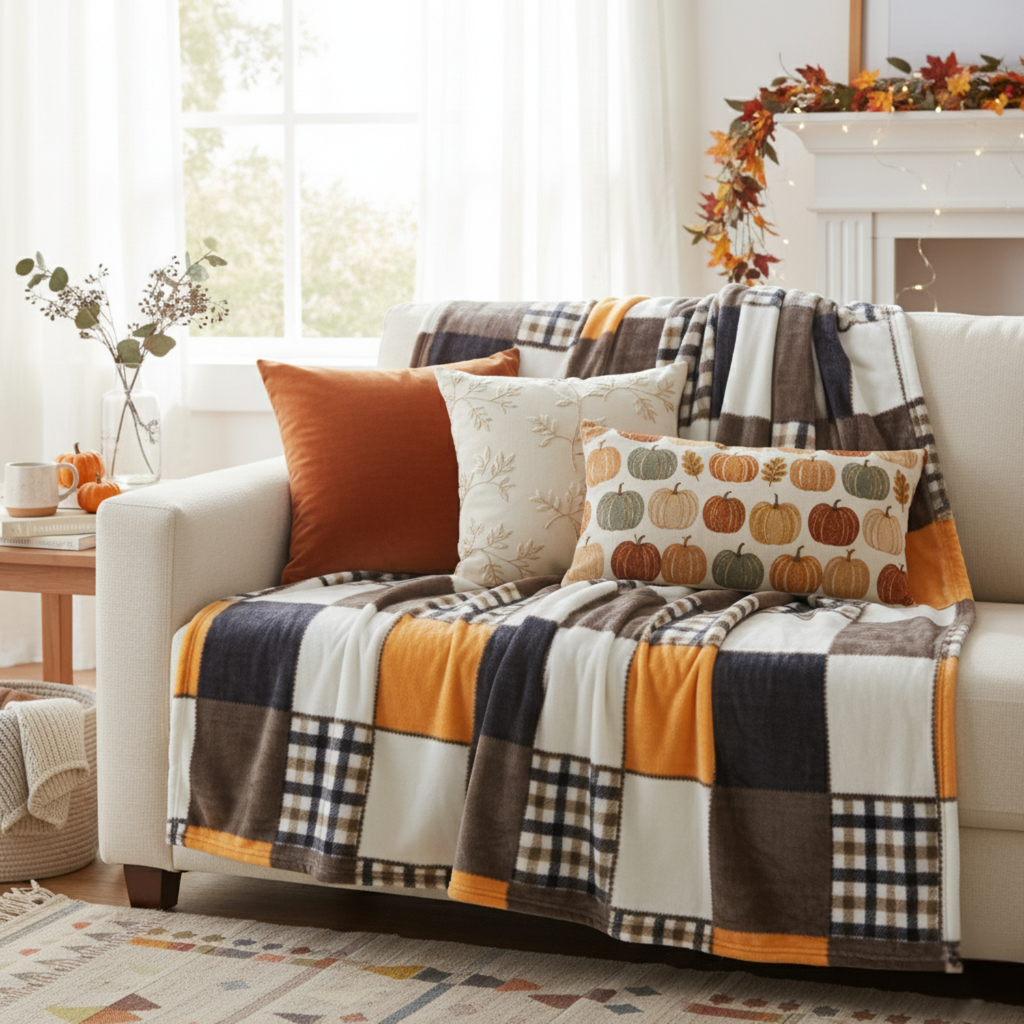 Fall Plaid Patchwork Fleece Throw Blanket – Orange Farmhouse