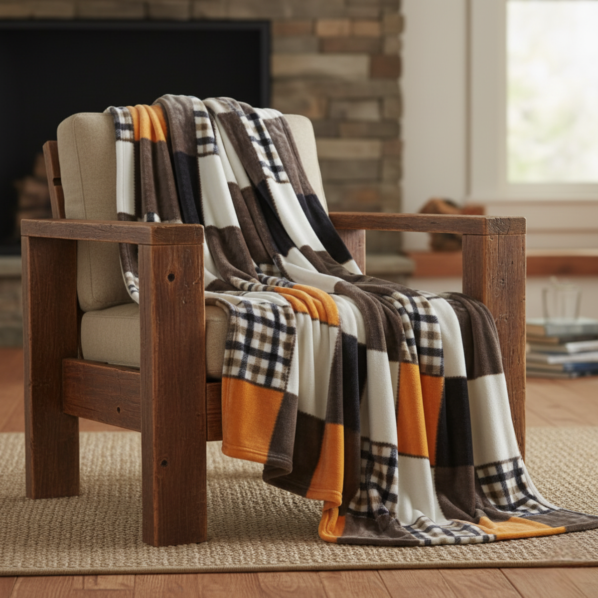 Fall Plaid Patchwork Fleece Throw Blanket – Orange Farmhouse