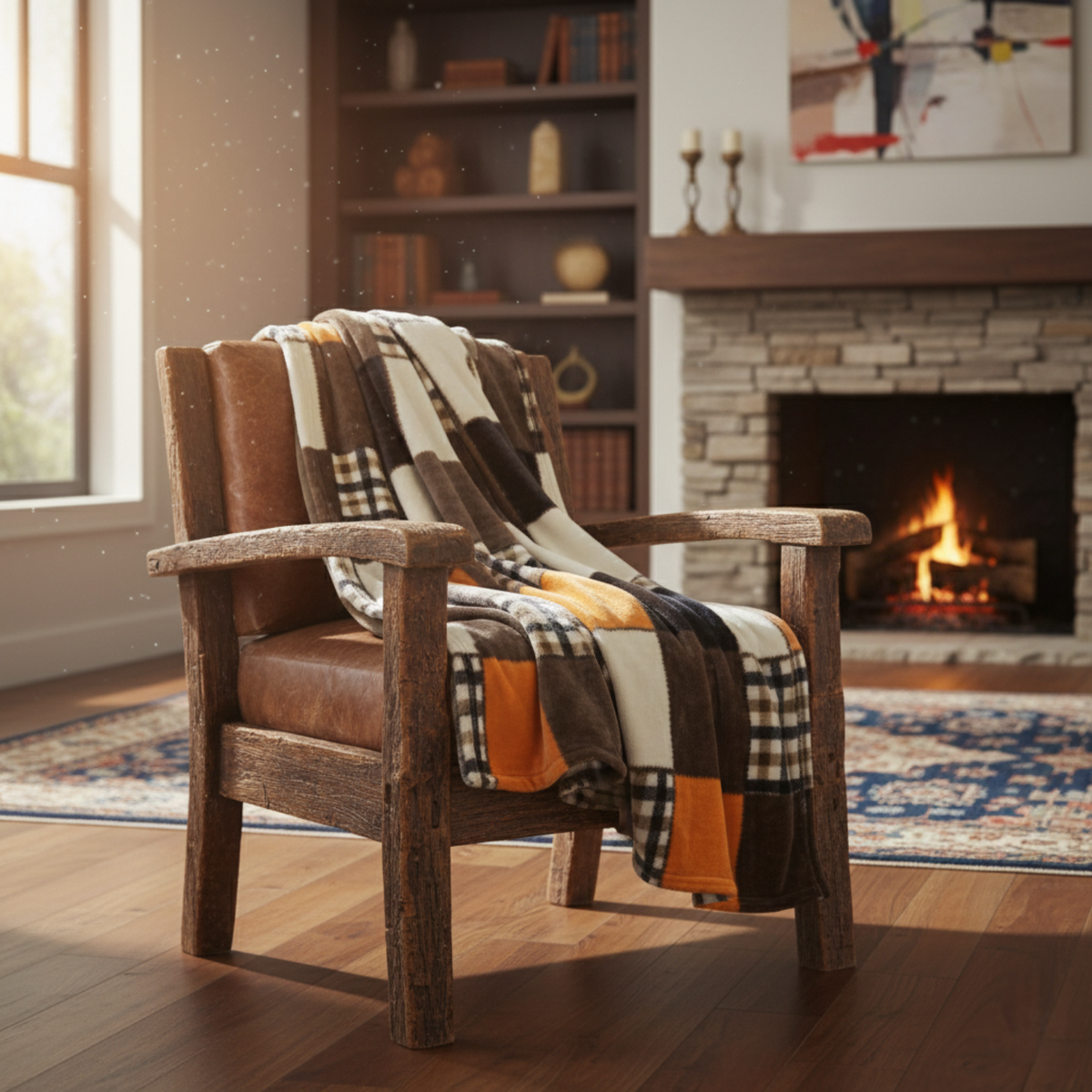 Fall Plaid Patchwork Fleece Throw Blanket – Orange Farmhouse