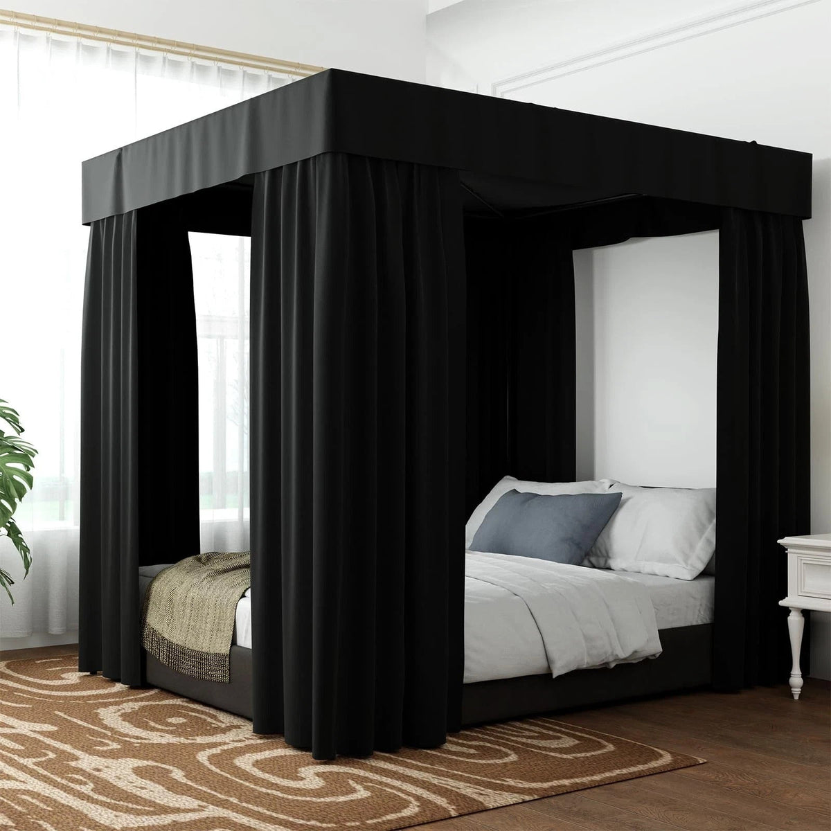 4-Corner Canopy Bed Curtains – Black