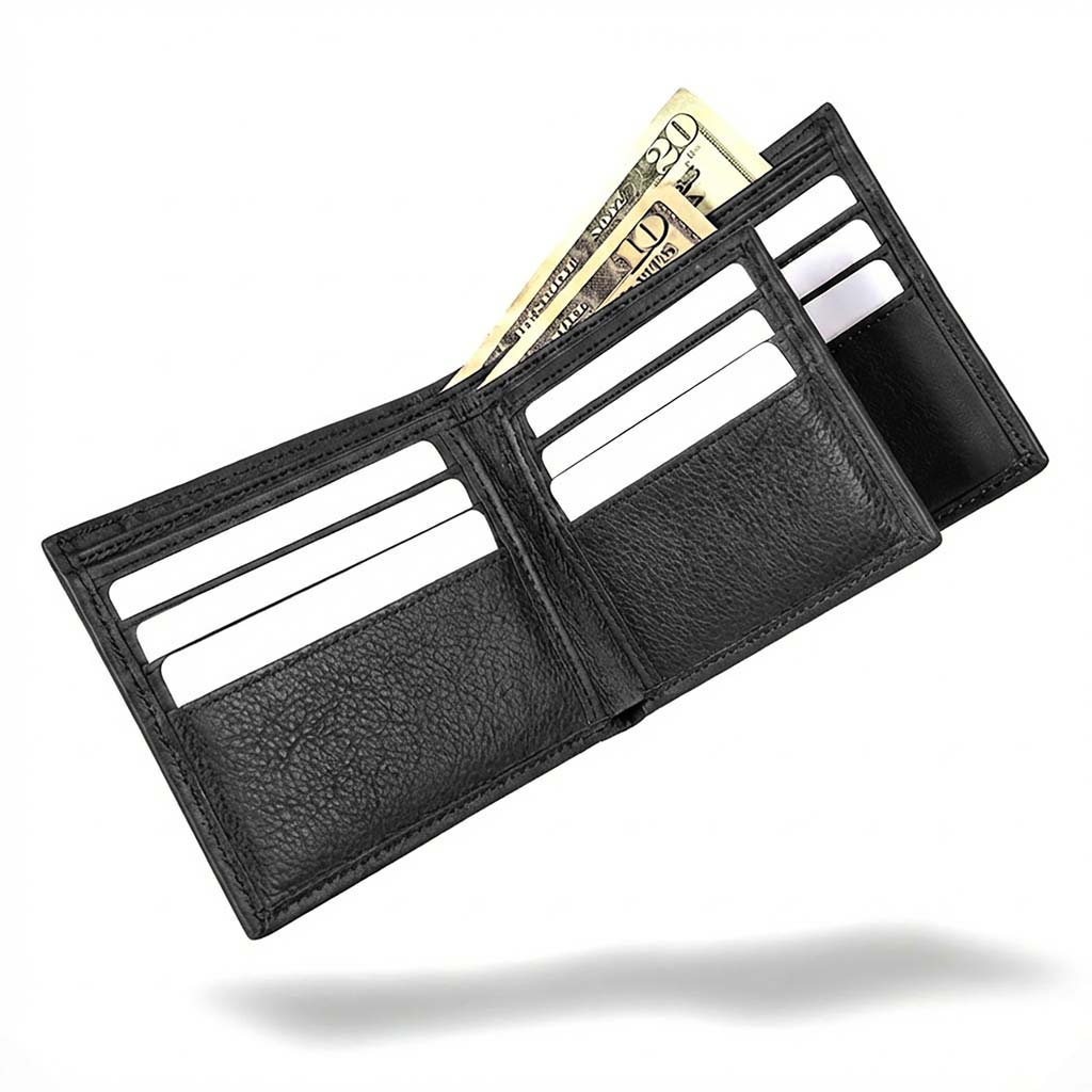Men's RFID Bifold Wallet – 10 Slots, ID Window