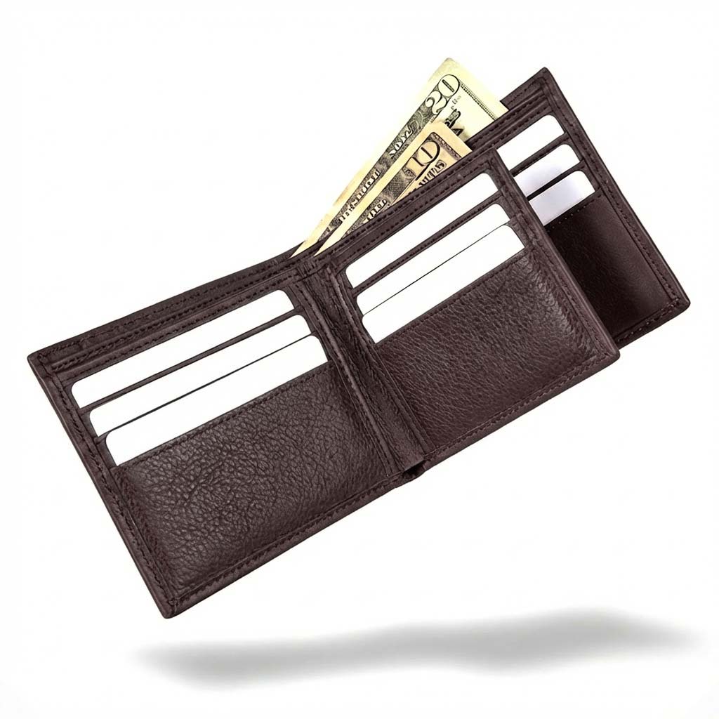Men's RFID Bifold Wallet – 10 Slots, ID Window