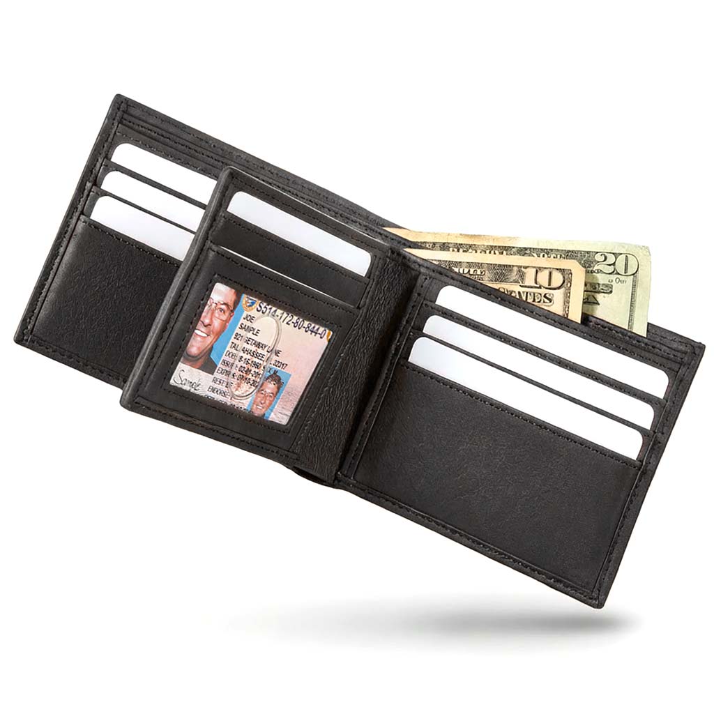 Men's RFID Bifold Wallet – 10 Slots, ID Window
