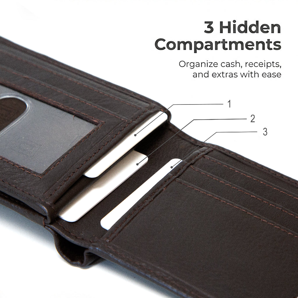 Men's RFID Bifold Wallet – 10 Slots, ID Window