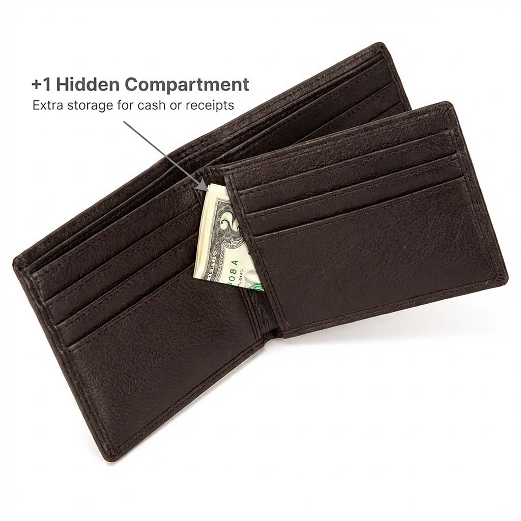 Men's RFID Bifold Wallet – 10 Slots, ID Window