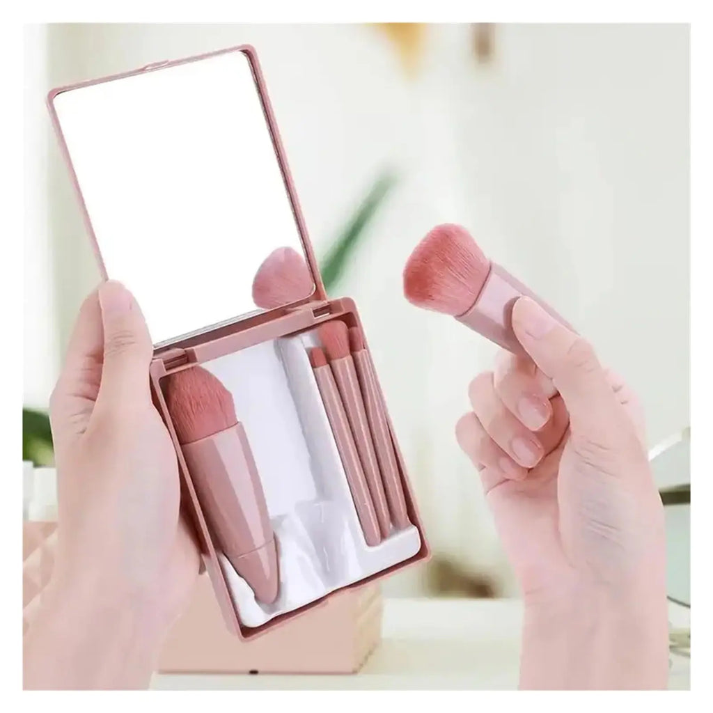 Mini Travel Makeup Brush Set – 5 Pieces, with Case & Mirror