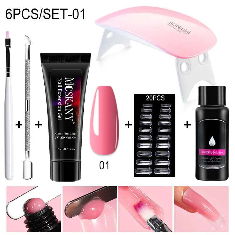 Poly Gel Nail Kit – with 6W LED Lamp, Beginner Set