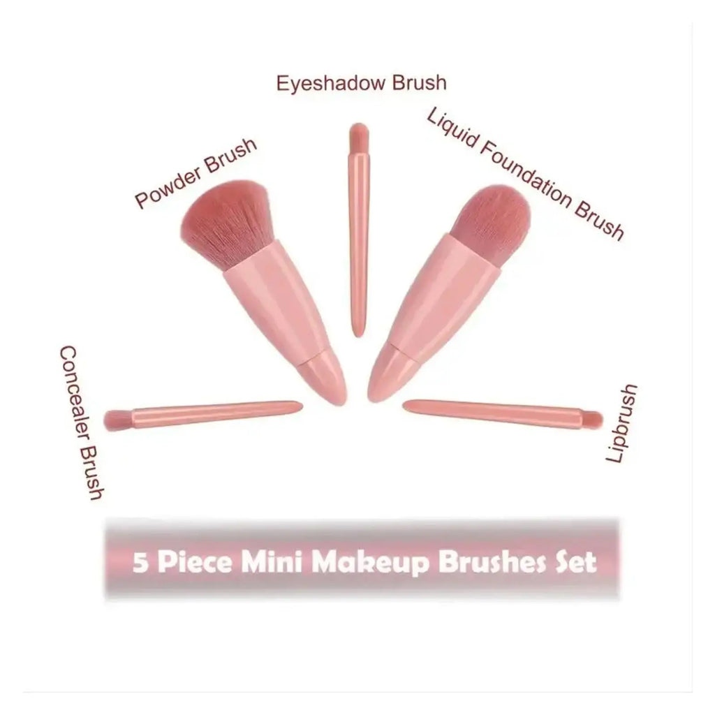 Mini Travel Makeup Brush Set – 5 Pieces, with Case & Mirror