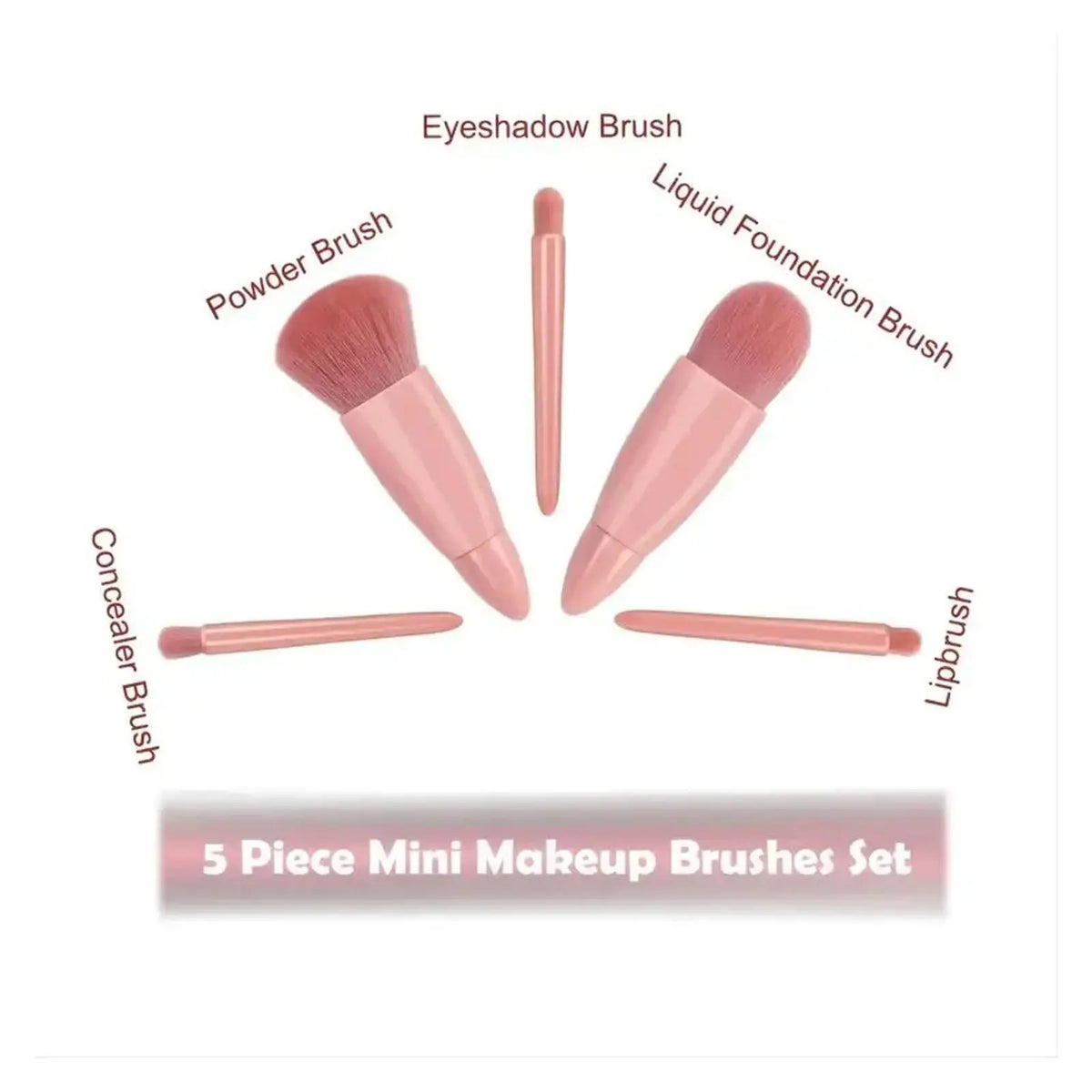 Mini Travel Makeup Brush Set – 5 Pieces, with Case & Mirror