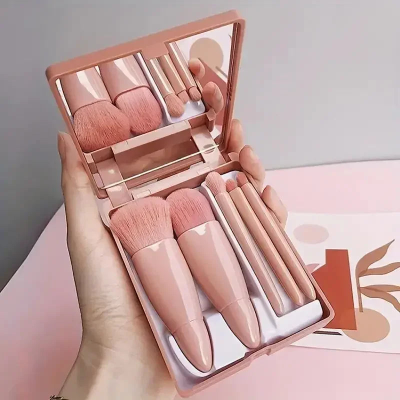 Mini Travel Makeup Brush Set – 5 Pieces, with Case & Mirror