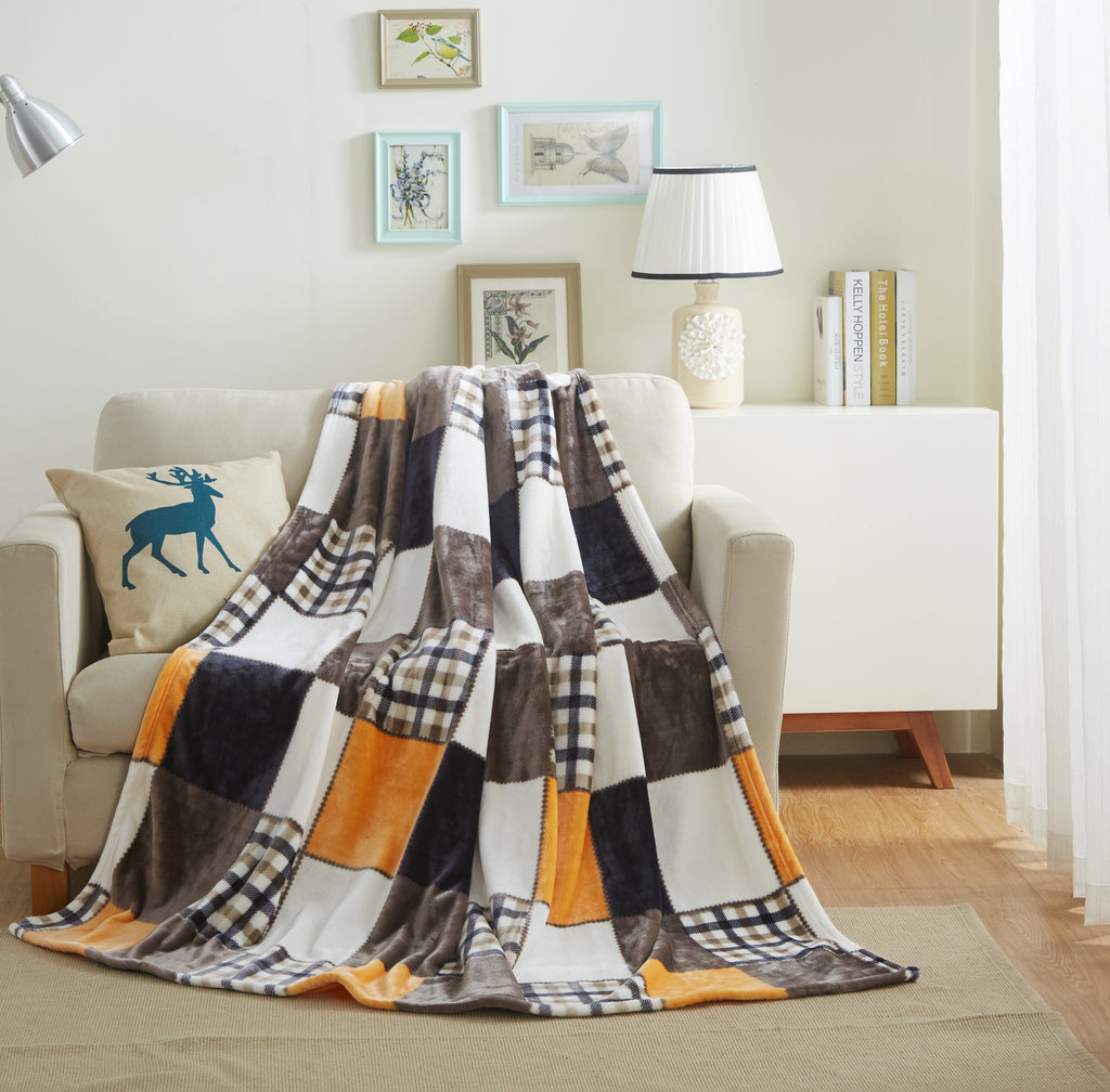 Fall Plaid Patchwork Fleece Throw Blanket – Orange Farmhouse