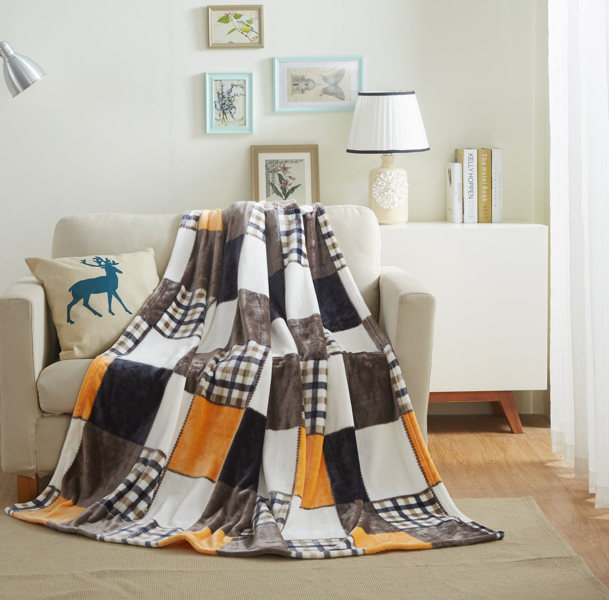Fall Plaid Patchwork Fleece Throw Blanket – Orange Farmhouse