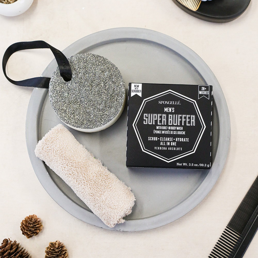 Spongellé Men's Super Buffer – Body Wash-Infused Scrubber