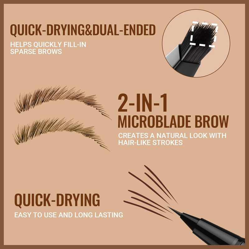 Eyebrow Pen - Eyebrow Pencil,2-In-1 Eyeliner Dual-Ended Brush-Tip Microblading 4