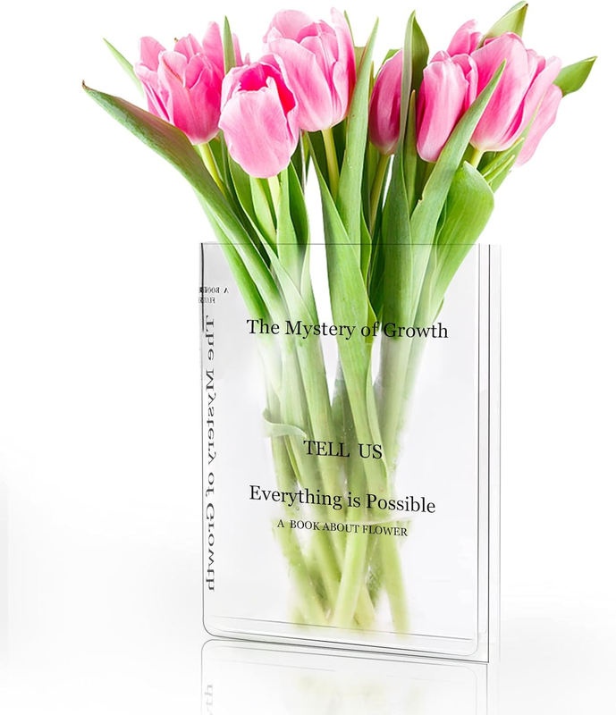 Clear Acrylic Book Vase – "The Mystery of Growth"
