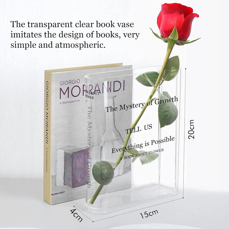 Clear Acrylic Book Vase – "The Mystery of Growth"