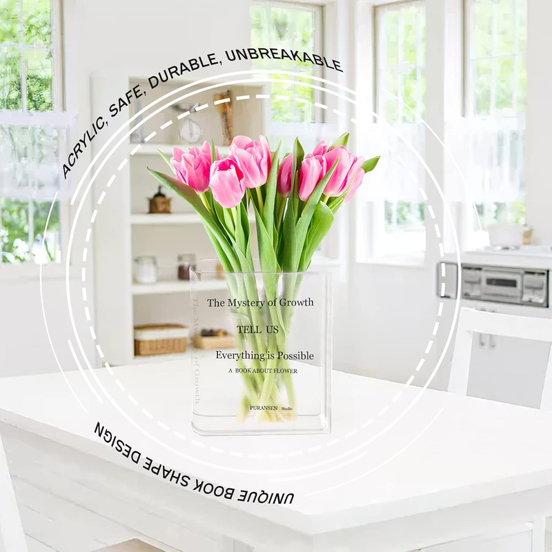 Clear Acrylic Book Vase – "The Mystery of Growth"