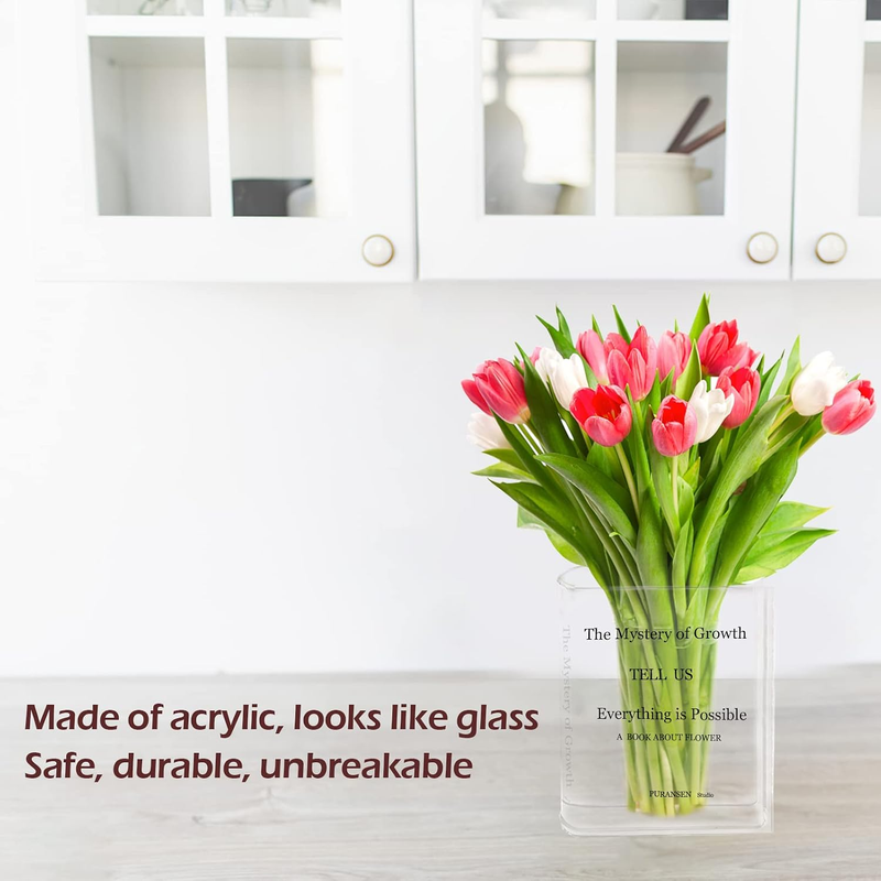Clear Acrylic Book Vase – "The Mystery of Growth"