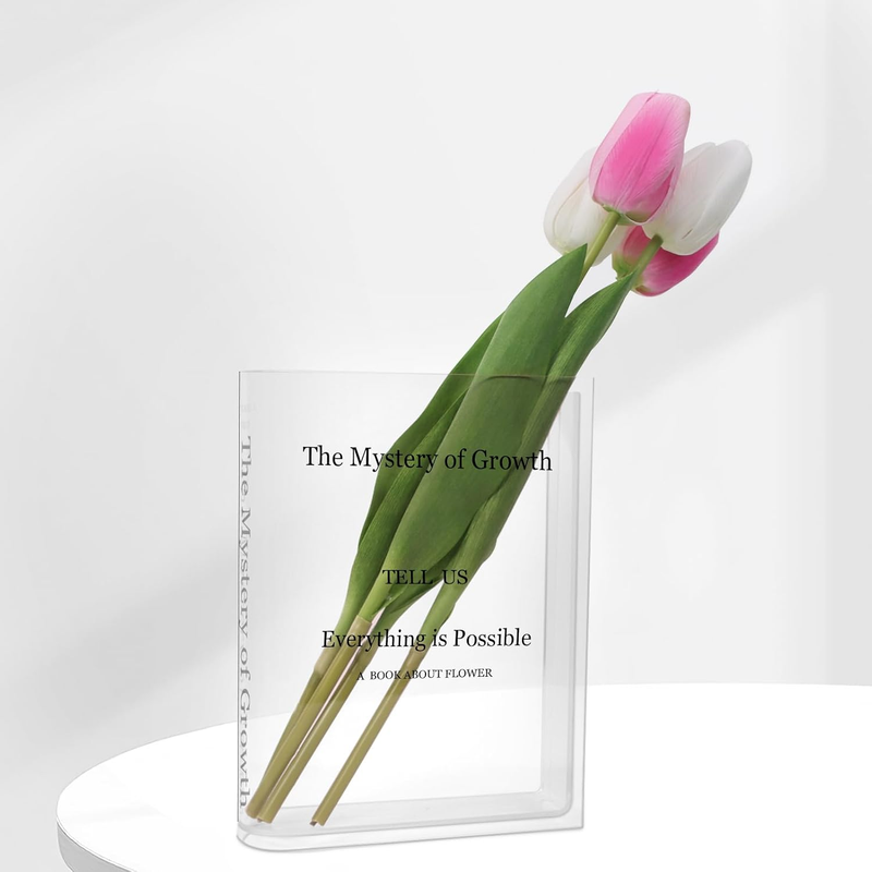 Clear Acrylic Book Vase – "The Mystery of Growth"