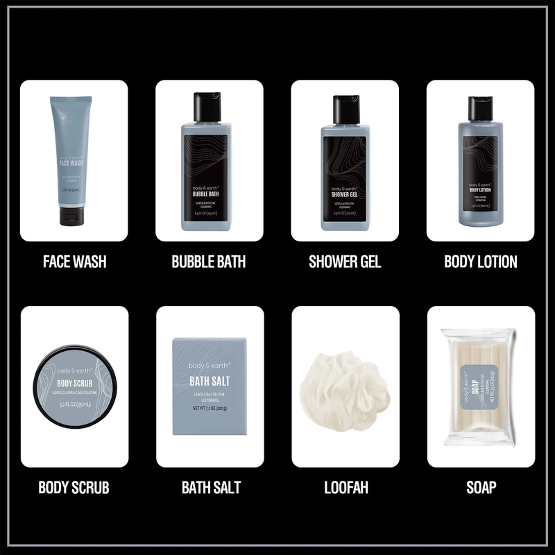 Men's Leather-Scented Bath & Body Gift Set – 8 Pieces with Travel Bag