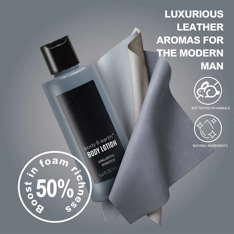 Men's Leather-Scented Bath & Body Gift Set – 8 Pieces with Travel Bag