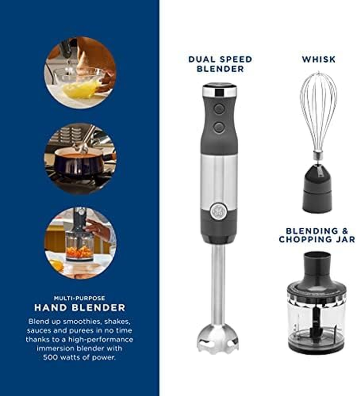 GE 500W Immersion Hand Blender with Attachments – Stainless Steel