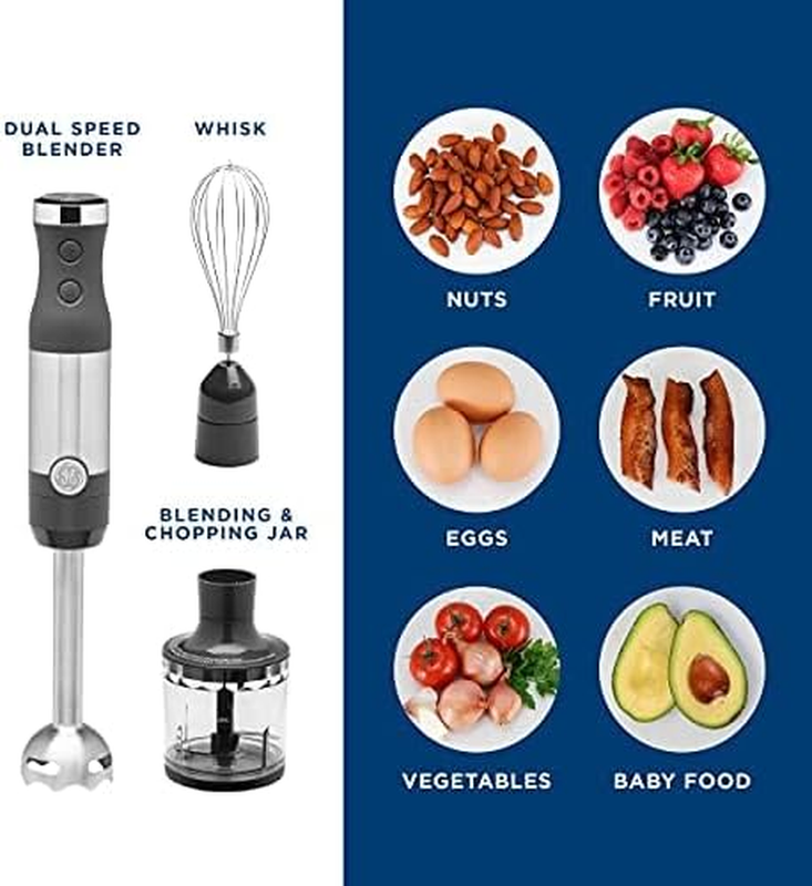 GE 500W Immersion Hand Blender with Attachments – Stainless Steel