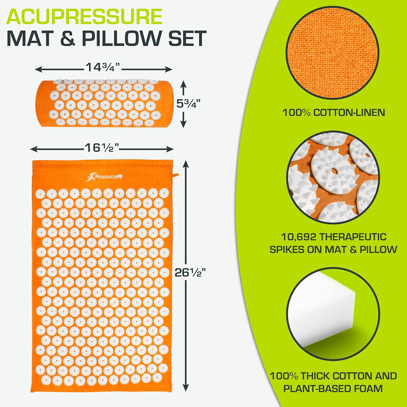 fit Acupressure Mat and Pillow Set for Back/Neck Pain Relief and Muscle Relaxati