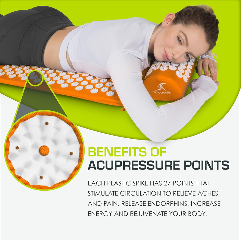 fit Acupressure Mat and Pillow Set for Back/Neck Pain Relief and Muscle Relaxati