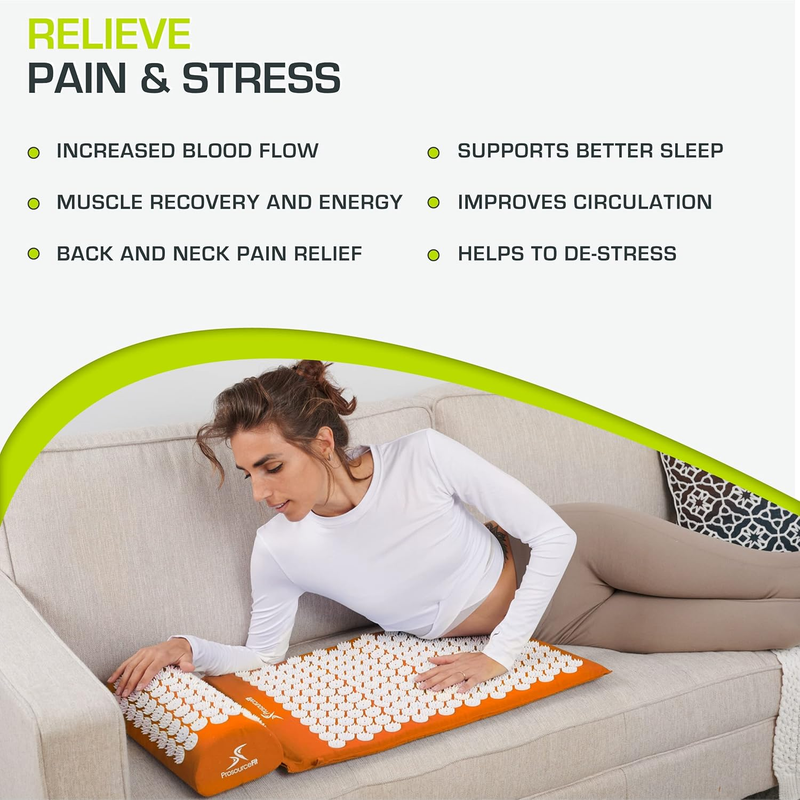 fit Acupressure Mat and Pillow Set for Back/Neck Pain Relief and Muscle Relaxati