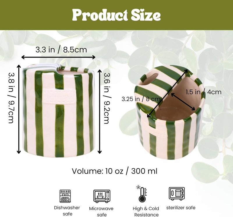 Striped Textured Ceramic Coffee Mug – 10 oz, Warm Tones