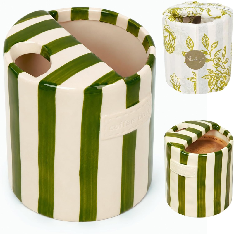 Striped Textured Ceramic Coffee Mug – 10 oz, Warm Tones
