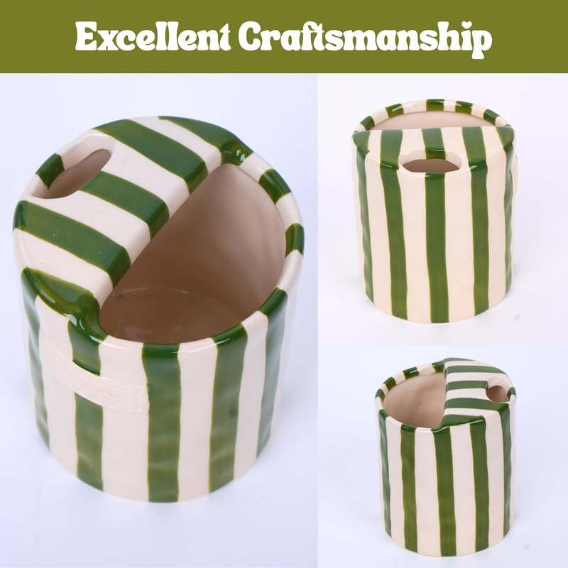 Striped Textured Ceramic Coffee Mug – 10 oz, Warm Tones