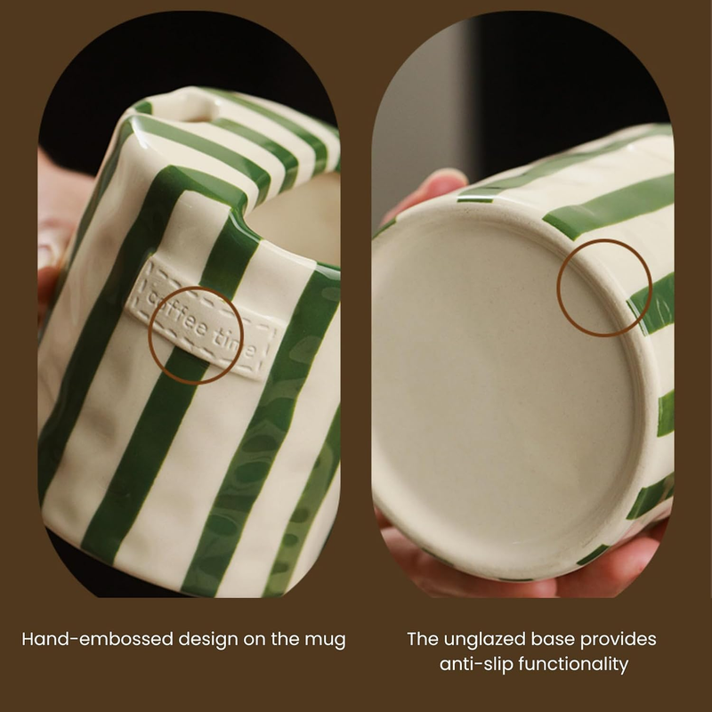 Striped Textured Ceramic Coffee Mug – 10 oz, Warm Tones
