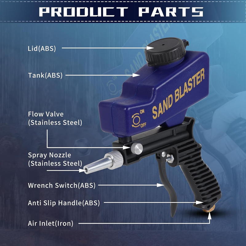 Gravity-Feed Sandblaster Gun for Air Compressors – 70–150 PSI