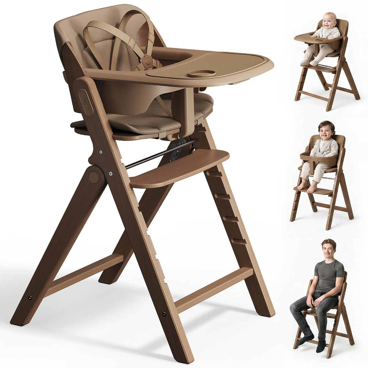 MAMAZING GrowPod Pro Wooden High Chair for 6 Months to 220lbs