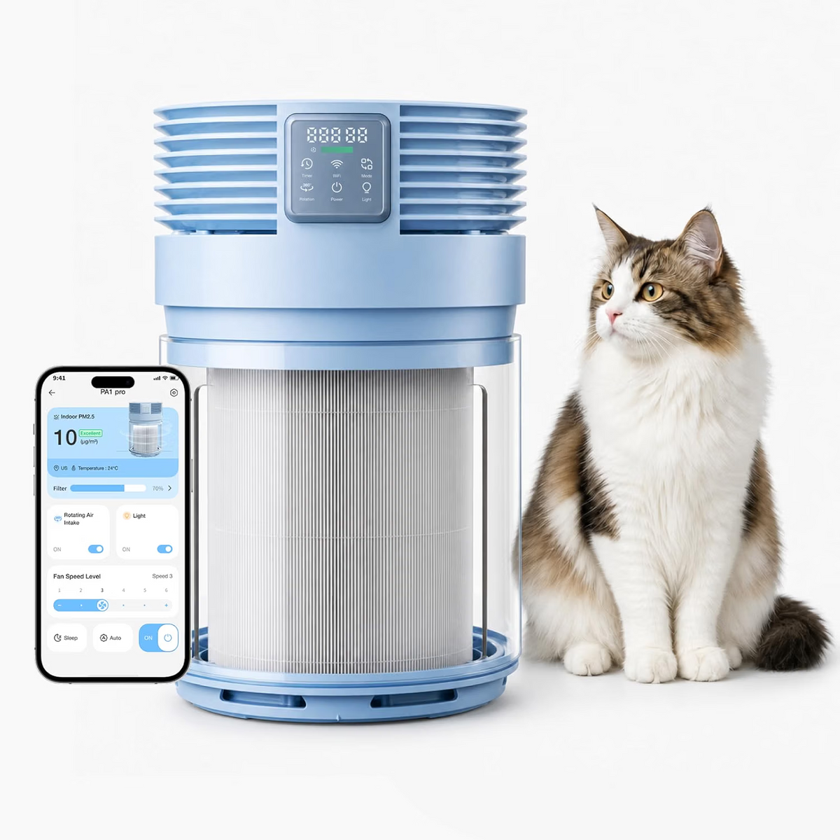 PETGUGU Air Purifiers Home 360° Rotating Filter H13 HEPA Smart Purifier PETGUGU