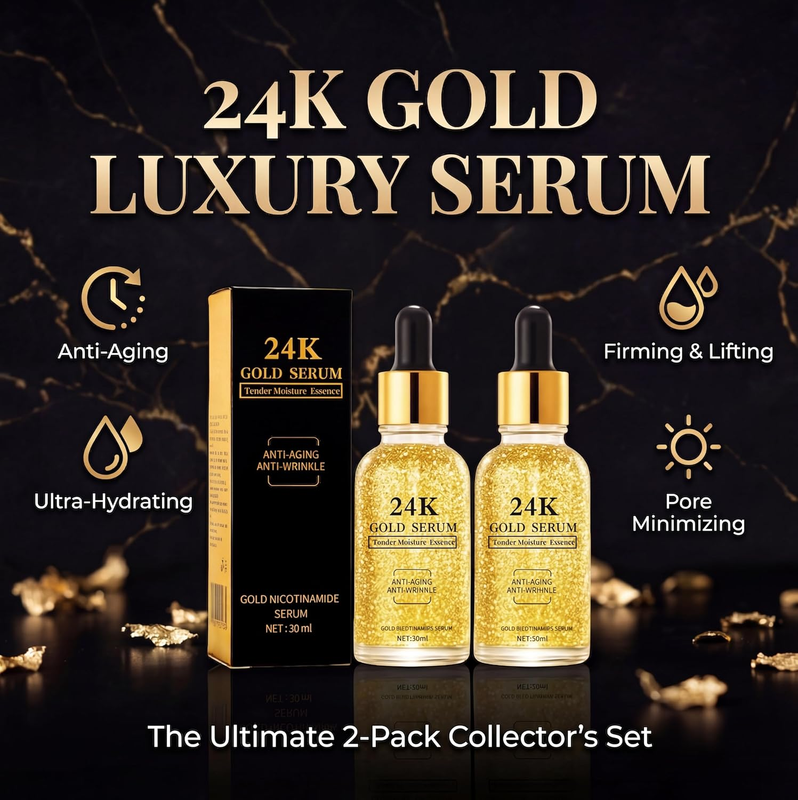 24K Gold Serum for Face, 2-Pack Anti-Aging Moisturizer with Vitamins, Collagen B