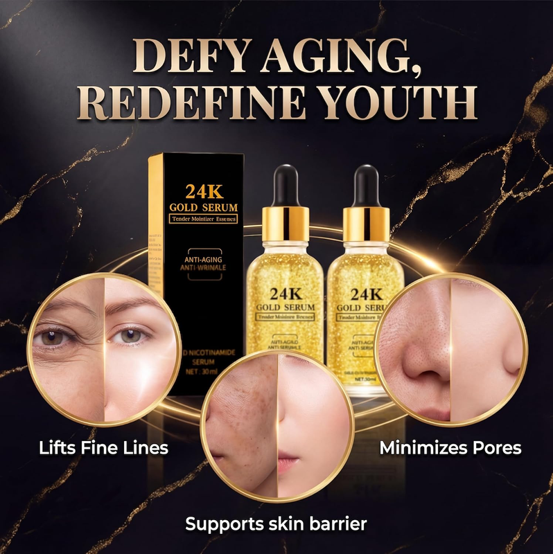 24K Gold Serum for Face, 2-Pack Anti-Aging Moisturizer with Vitamins, Collagen B