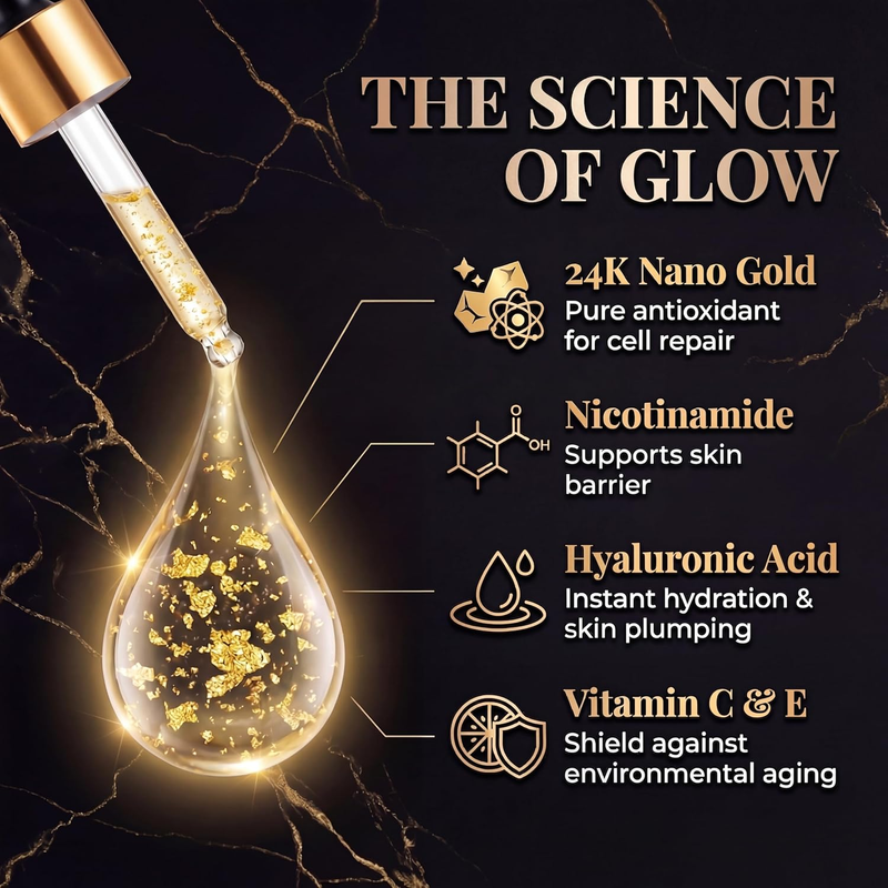 24K Gold Serum for Face, 2-Pack Anti-Aging Moisturizer with Vitamins, Collagen B