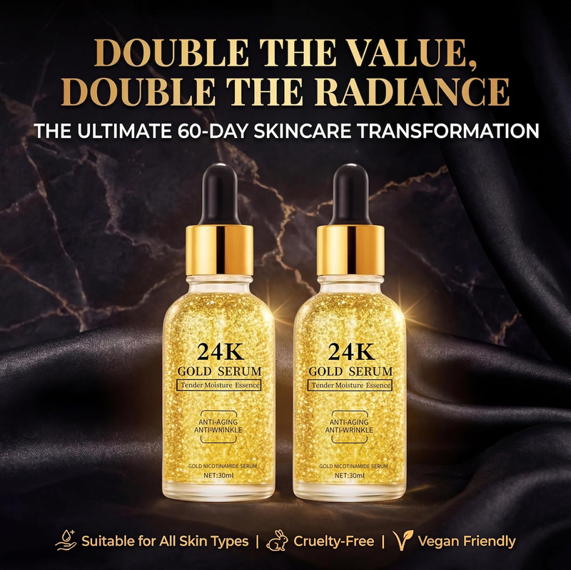 24K Gold Serum for Face, 2-Pack Anti-Aging Moisturizer with Vitamins, Collagen B