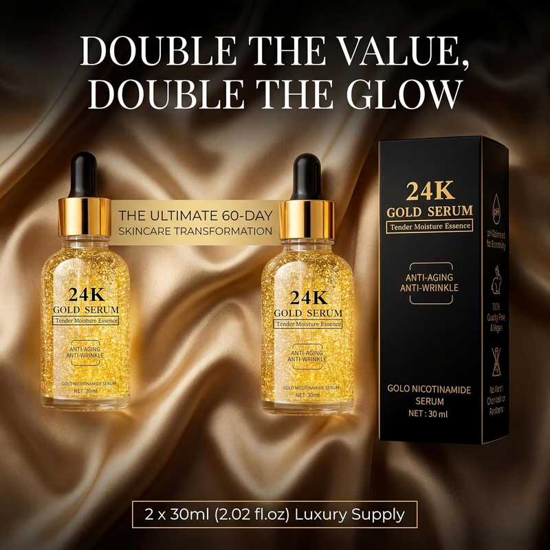 24K Gold Serum for Face, 2-Pack Anti-Aging Moisturizer with Vitamins, Collagen B