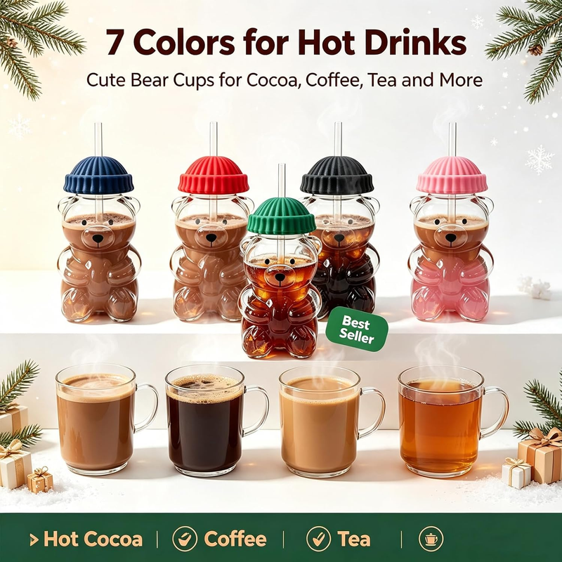 Cute Bear Glass Cup with Lid & Straw – 20 oz